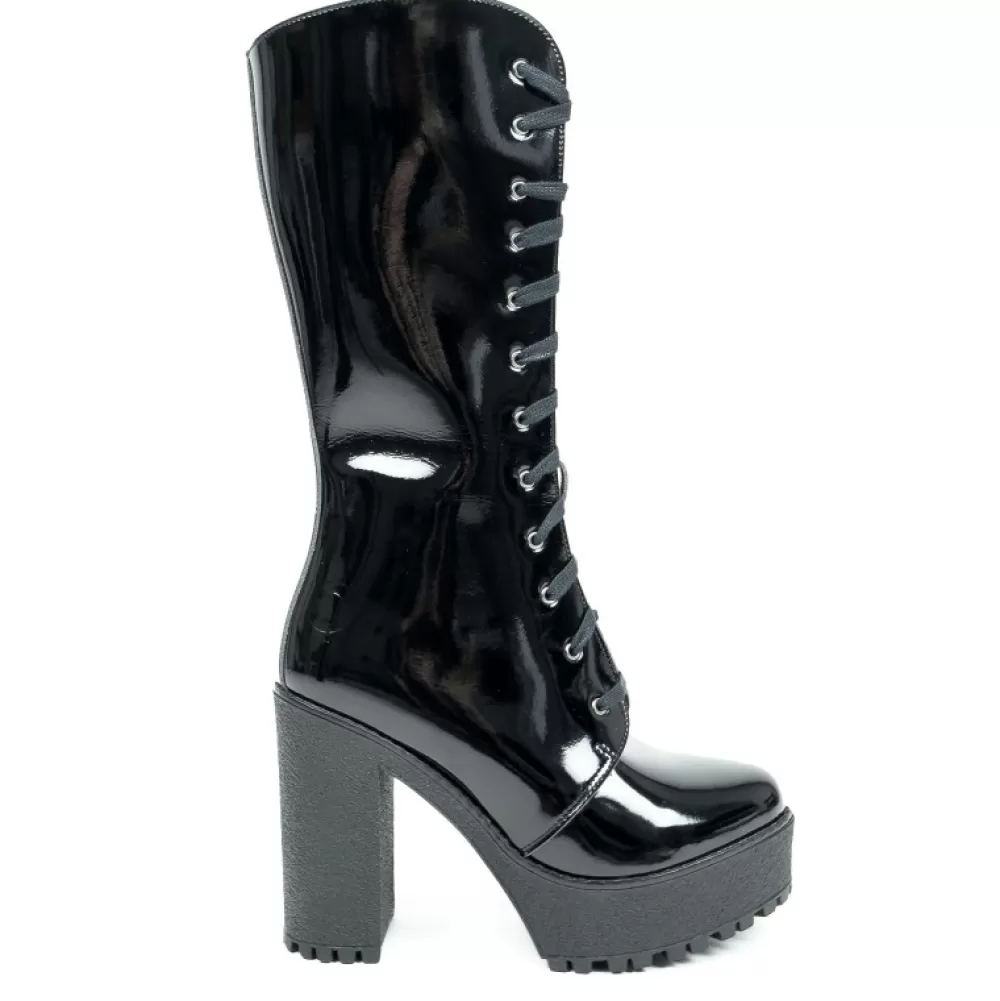 ALTERCORE Knee-High Boots< Alexa Vegan Patent Black