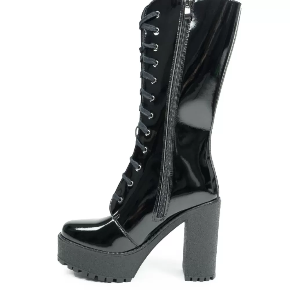 ALTERCORE Knee-High Boots< Alexa Vegan Patent Black