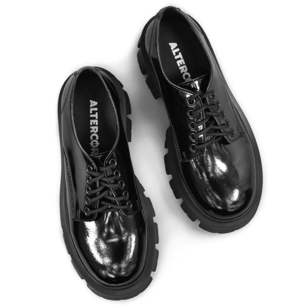 ALTERCORE Shoes< Deidra Vegan Black Patent Platform Shoes