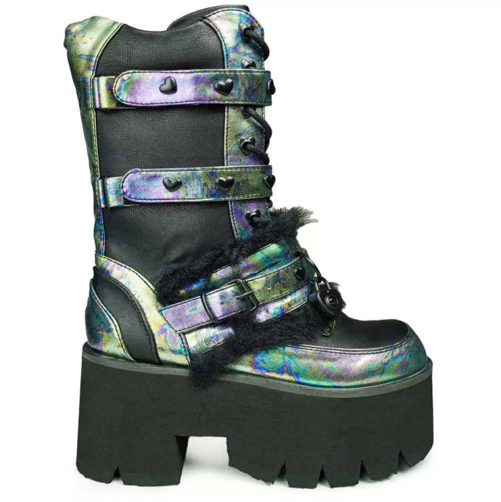 DemoniaCult Platform Shoes< Ashes-120 Multi Oil Green