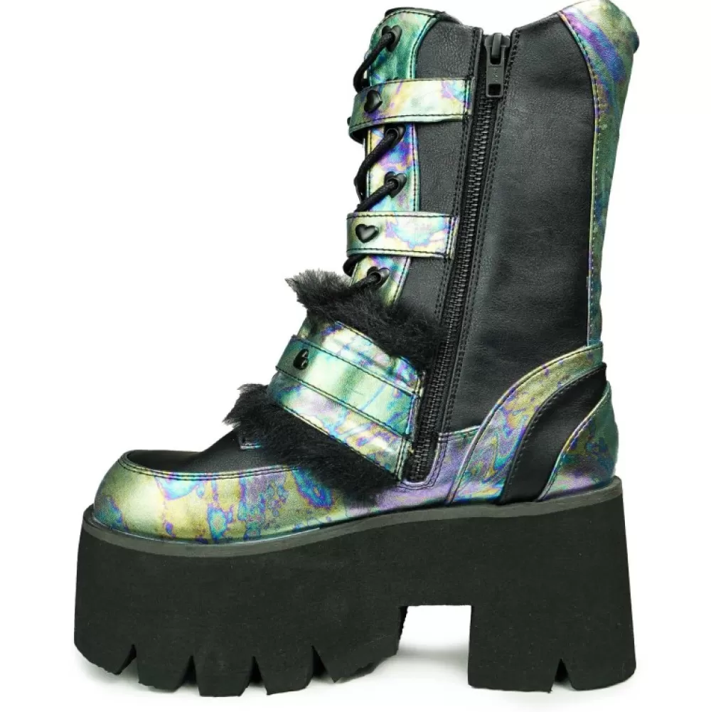 DemoniaCult Platform Shoes< Ashes-120 Multi Oil Green