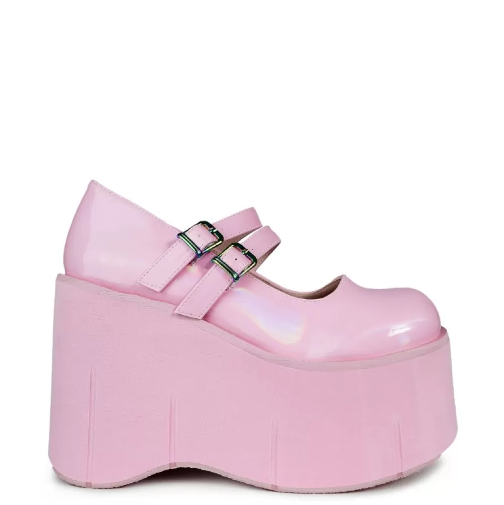 DemoniaCult Platform Shoes< Kera-08 Baby Hologram Pink