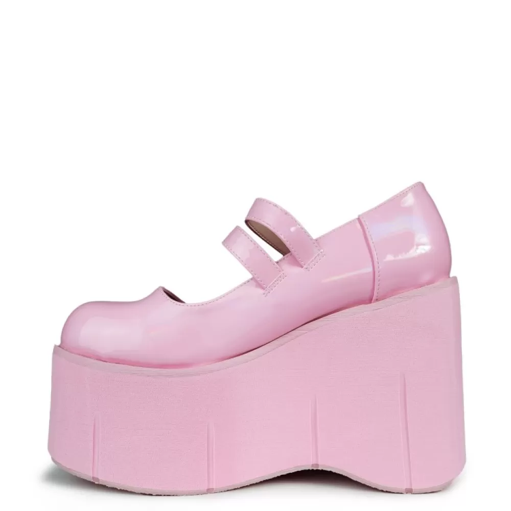 DemoniaCult Platform Shoes< Kera-08 Baby Hologram Pink