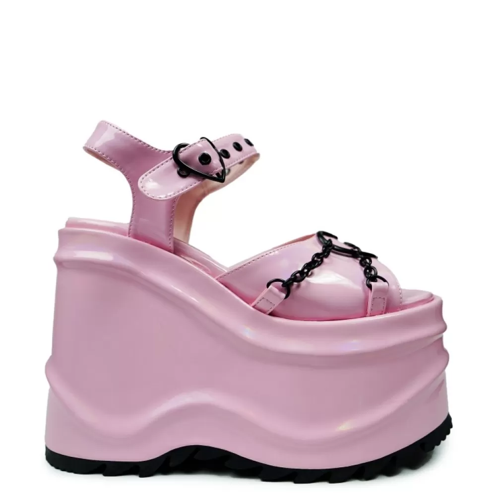 DemoniaCult Platform Shoes< Wave-09 Baby Hologram Pink