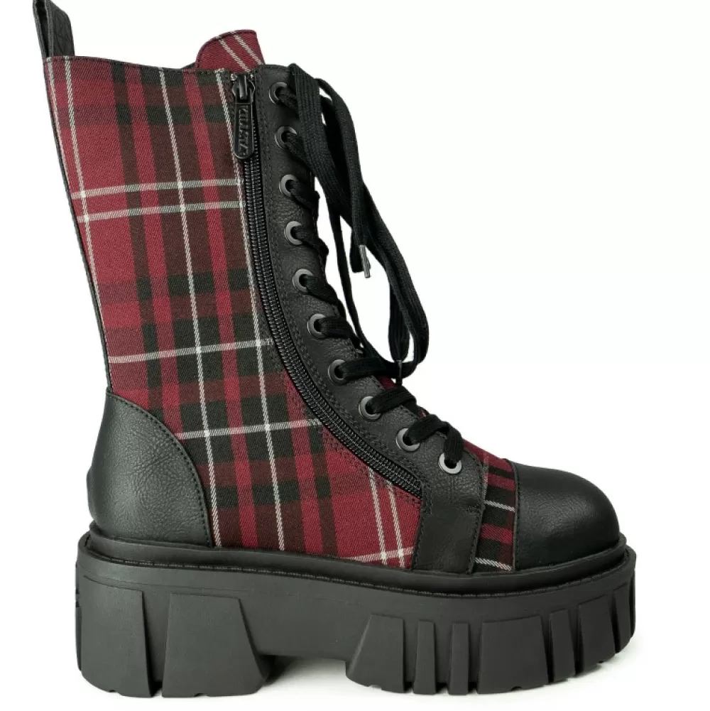 Killstar Boots< Kick The Bucket Boots Blood Tartan/Black