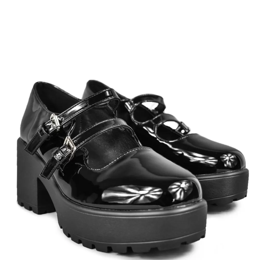 SEDAI Shoes< Nd153 Black Patent Platform Heels